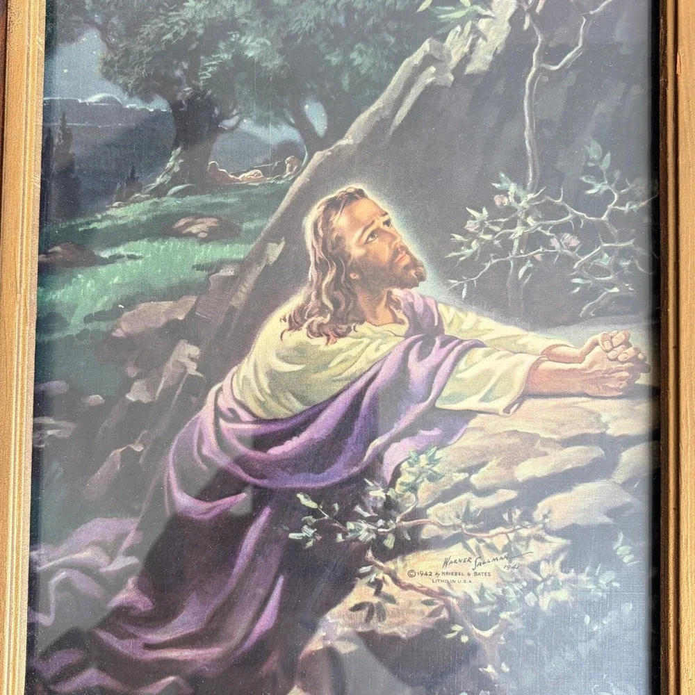 Warner Sallman Christ in Gethsemane Framed Lithograph Vintage 1942 Religious Art